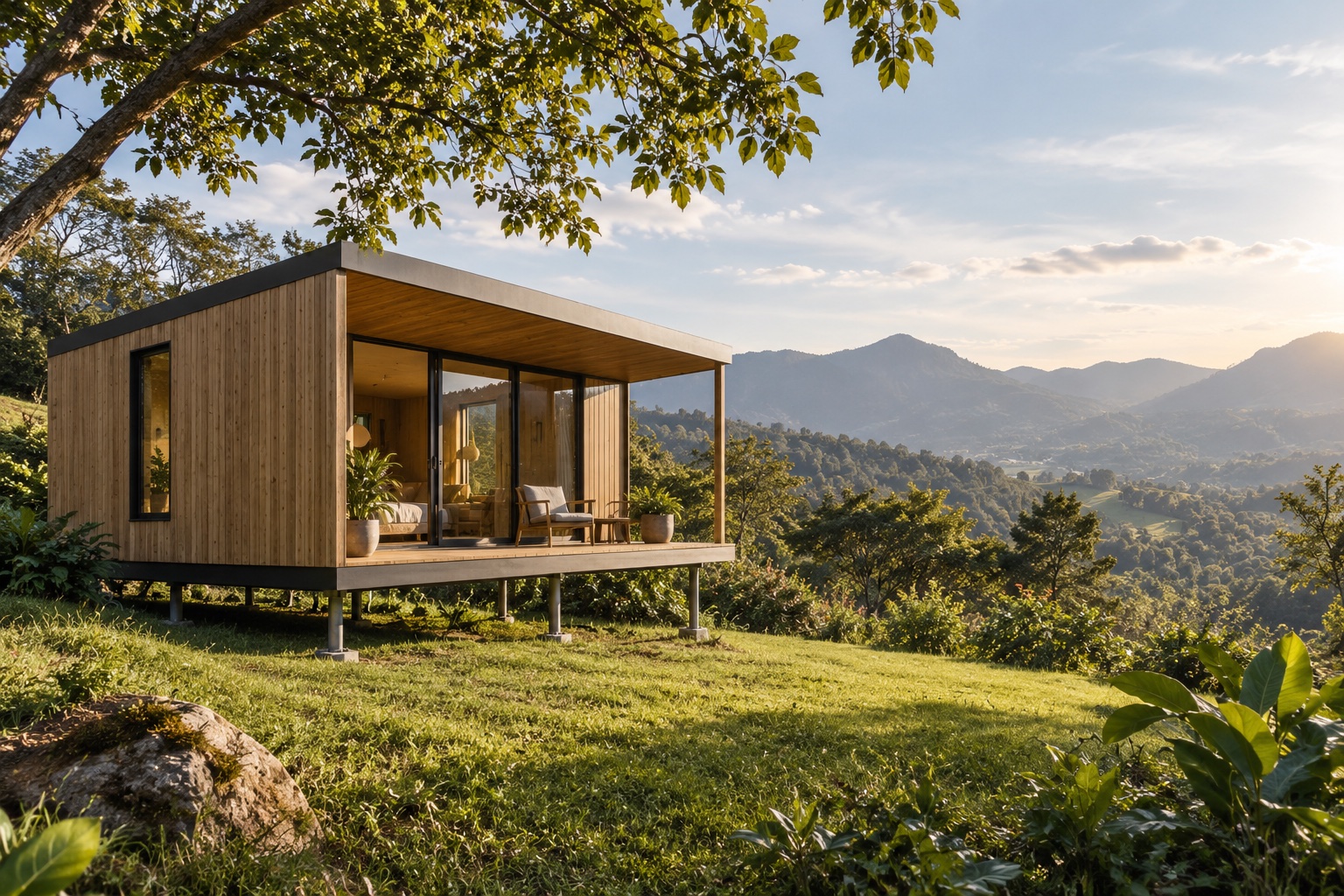 Concepto visual de vivienda prefabricada en terreno arrendado a largo plazo